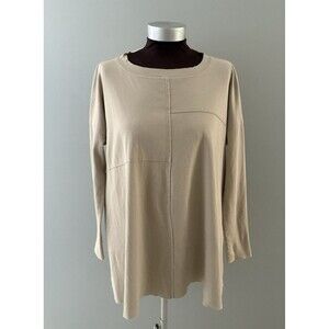 Planet by Lauren G Top One Size Beige Cotton Soft Lagenlook Comfy Shirt